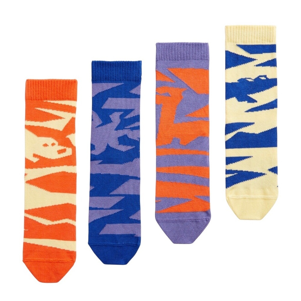 On Running Kids Crew Socks 4-pk Blueberry/Flame Orange, Blue, Yellow Size-M